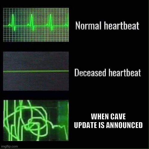 Cave update | WHEN CAVE UPDATE IS ANNOUNCED | image tagged in heart beat meme template,minecraft,heartbeat rate,relatable,happiness | made w/ Imgflip meme maker