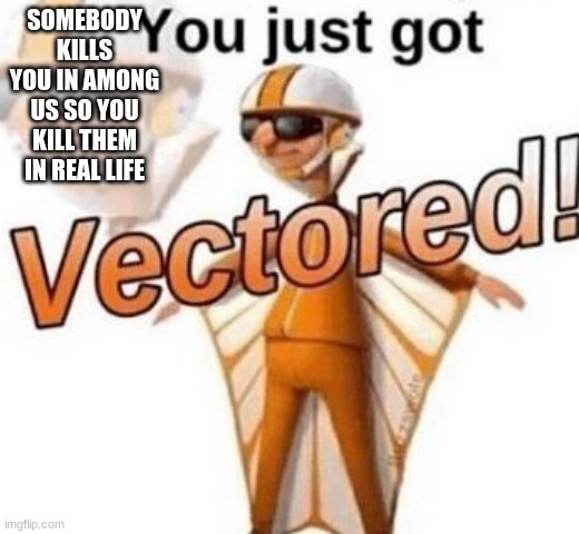 You just got vectored | SOMEBODY KILLS YOU IN AMONG US SO YOU KILL THEM IN REAL LIFE | image tagged in you just got vectored | made w/ Imgflip meme maker