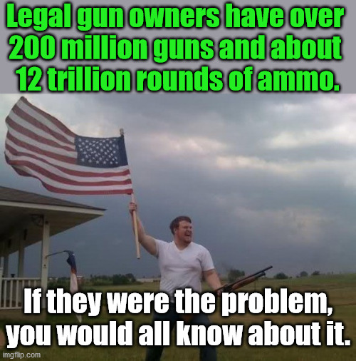 Gun loving conservative | Legal gun owners have over 
200 million guns and about 
12 trillion rounds of ammo. If they were the problem, you would all know about it. | image tagged in gun loving conservative,political meme | made w/ Imgflip meme maker