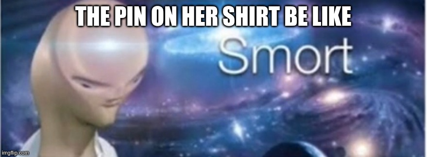 Meme man smort | THE PIN ON HER SHIRT BE LIKE | image tagged in meme man smort | made w/ Imgflip meme maker