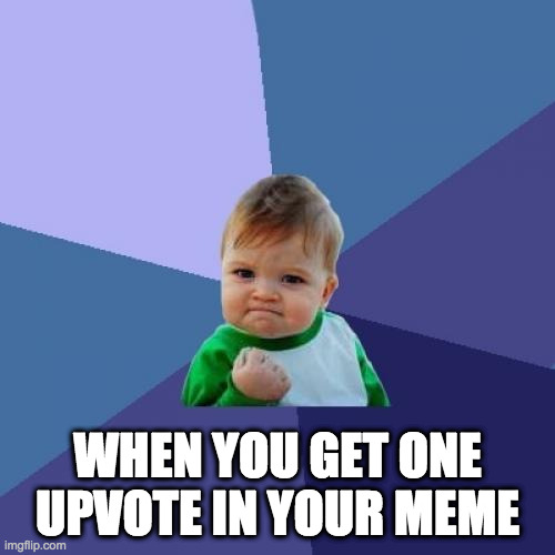 Success Kid | WHEN YOU GET ONE UPVOTE IN YOUR MEME | image tagged in memes,success kid | made w/ Imgflip meme maker