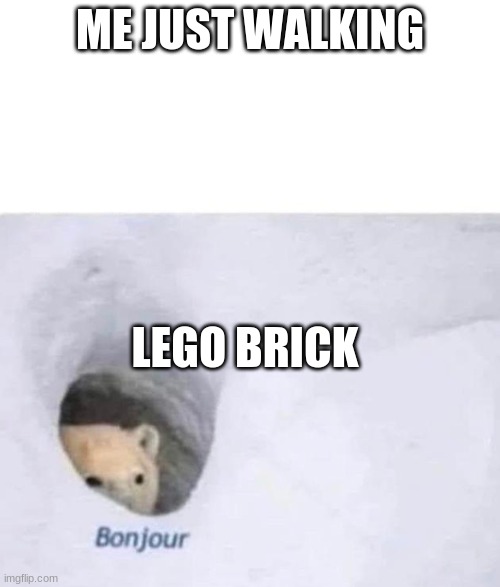 Bonjour | ME JUST WALKING; LEGO BRICK | image tagged in bonjour | made w/ Imgflip meme maker