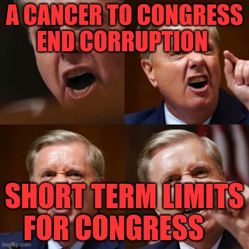 Lindsey Graham angry face | A CANCER TO CONGRESS    END CORRUPTION; SHORT TERM LIMITS FOR CONGRESS | image tagged in lindsey graham angry face | made w/ Imgflip meme maker