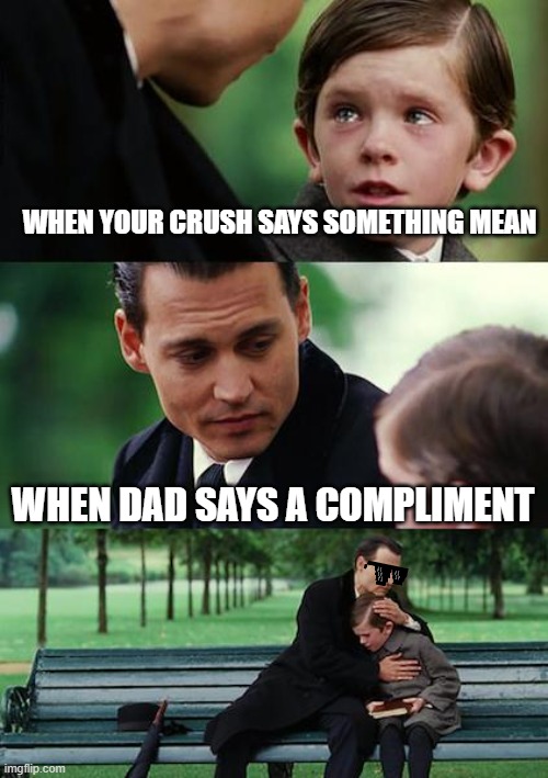 boss dad | WHEN YOUR CRUSH SAYS SOMETHING MEAN; WHEN DAD SAYS A COMPLIMENT | image tagged in memes,so funny | made w/ Imgflip meme maker