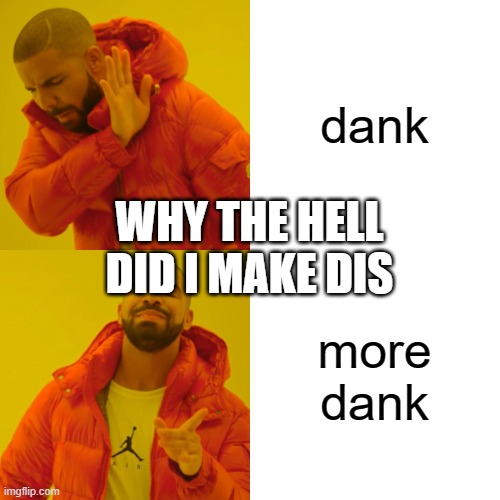 dank more dank WHY THE HELL DID I MAKE DIS | image tagged in memes,drake hotline bling | made w/ Imgflip meme maker