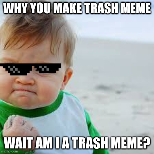 WHY YOU MAKE TRASH MEME; WAIT AM I A TRASH MEME? | image tagged in angry baby | made w/ Imgflip meme maker