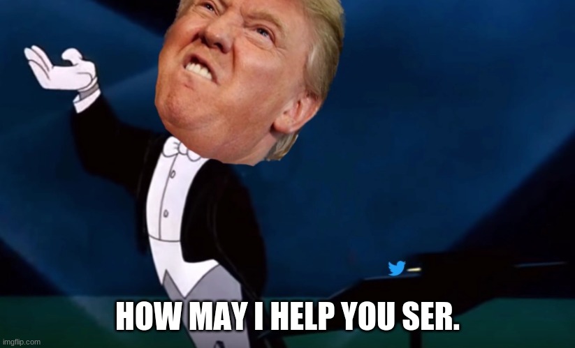 trumpy | HOW MAY I HELP YOU SER. | image tagged in donald trump | made w/ Imgflip meme maker