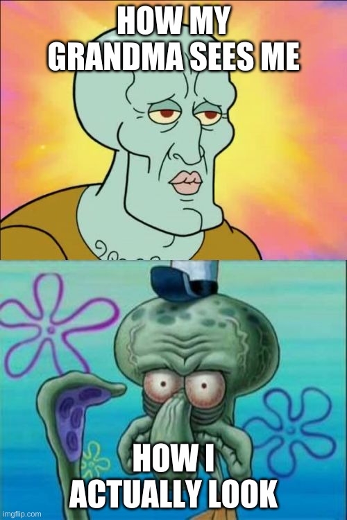 Squidward | HOW MY GRANDMA SEES ME; HOW I ACTUALLY LOOK | image tagged in memes,squidward | made w/ Imgflip meme maker