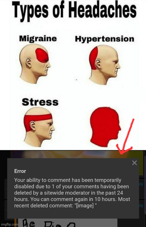 I got banned from commenting for 10 hours | image tagged in types of headaches meme | made w/ Imgflip meme maker