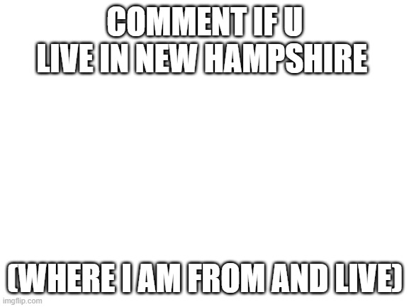 eeee | COMMENT IF U LIVE IN NEW HAMPSHIRE; (WHERE I AM FROM AND LIVE) | image tagged in blank white template | made w/ Imgflip meme maker