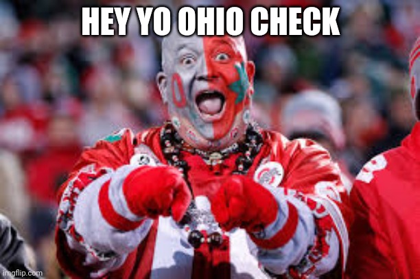 OSU ohio state fan | HEY YO OHIO CHECK | image tagged in osu ohio state fan | made w/ Imgflip meme maker