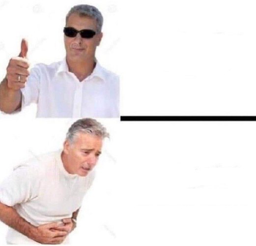 High Quality Old man with sunglasses vs old man with stomach pain Blank Meme Template