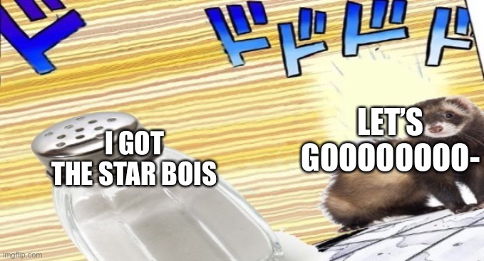 Salt versus ferret | LET’S GOOOOOOOO-; I GOT THE STAR BOIS | image tagged in salt versus ferret | made w/ Imgflip meme maker