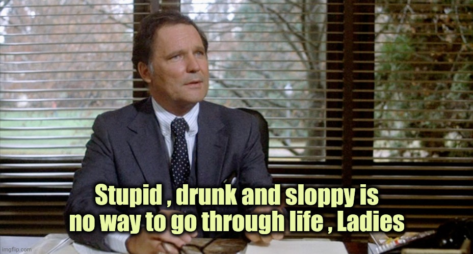 Animal House Dean Wormer | Stupid , drunk and sloppy is no way to go through life , Ladies | image tagged in animal house dean wormer | made w/ Imgflip meme maker