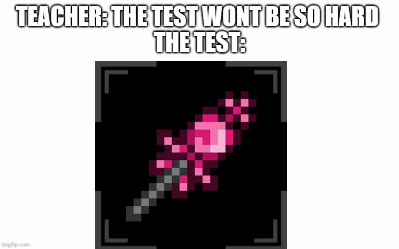 The pain | TEACHER: THE TEST WONT BE SO HARD 
THE TEST: | image tagged in blank screen,terraria | made w/ Imgflip meme maker