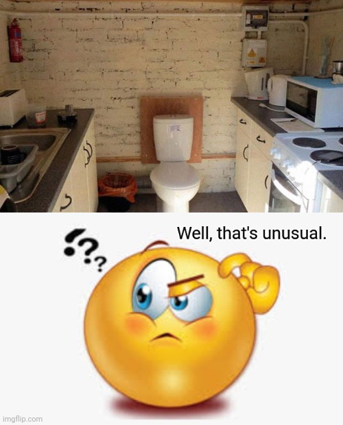 Toilet in the kitchen | image tagged in well that's unusual,toilet,kitchen,you had one job,memes,meme | made w/ Imgflip meme maker
