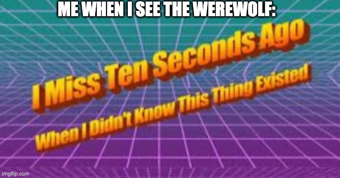 I miss ten seconds ago | ME WHEN I SEE THE WEREWOLF: | image tagged in i miss ten seconds ago | made w/ Imgflip meme maker