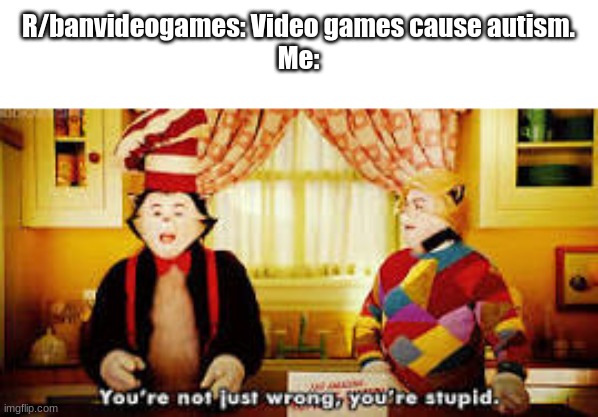 Your not just wrong your stupid | R/banvideogames: Video games cause autism.
Me: | image tagged in your not just wrong your stupid | made w/ Imgflip meme maker