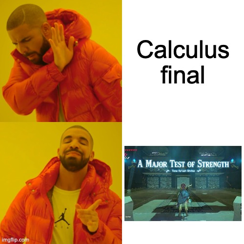 Drake Hotline Bling Meme | Calculus final | image tagged in memes,drake hotline bling,the legend of zelda breath of the wild,calculus | made w/ Imgflip meme maker