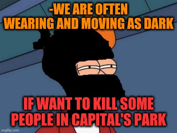 -Cleaners. | -WE ARE OFTEN WEARING AND MOVING AS DARK; IF WANT TO KILL SOME PEOPLE IN CAPITAL'S PARK | image tagged in ninja fry,greninja,murder hornet,south park,capital one,walking dead | made w/ Imgflip meme maker
