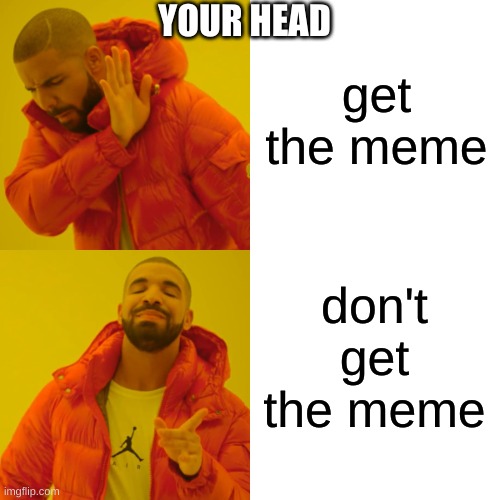 Drake Hotline Bling Meme | get the meme don't get the meme YOUR HEAD | image tagged in memes,drake hotline bling | made w/ Imgflip meme maker