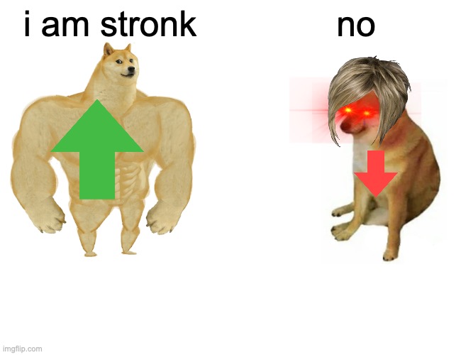 he is stronk | i am stronk; no | image tagged in memes,buff doge vs cheems | made w/ Imgflip meme maker