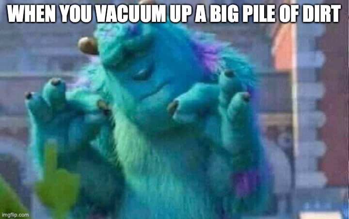 mmm | WHEN YOU VACUUM UP A BIG PILE OF DIRT | image tagged in sully shutdown | made w/ Imgflip meme maker