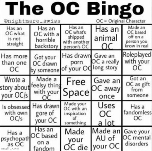 The OC bingo Blank Meme Template