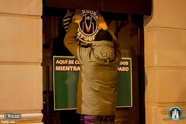 #Starburka  (Spanish Activism) | image tagged in starbucks,starburka,madrid,refugees,migrants | made w/ Imgflip meme maker