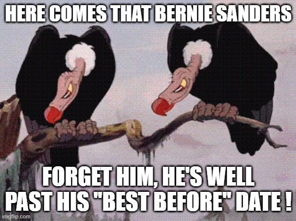 Feeling Peckish | HERE COMES THAT BERNIE SANDERS; FORGET HIM, HE'S WELL PAST HIS ''BEST BEFORE'' DATE ! | image tagged in feeling peckish | made w/ Imgflip meme maker