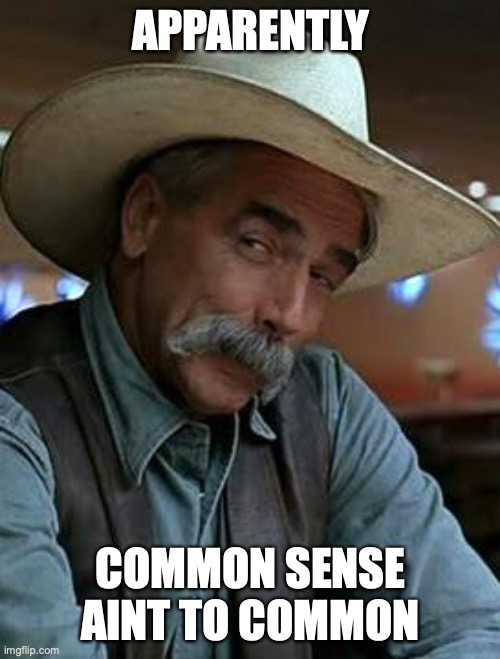 Sam Elliott | APPARENTLY COMMON SENSE AINT TO COMMON | image tagged in sam elliott | made w/ Imgflip meme maker