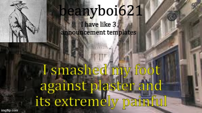 Medival beany | I smashed my foot against plaster and its extremely painful | image tagged in medival beany | made w/ Imgflip meme maker