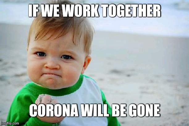 No finger people in comments | IF WE WORK TOGETHER; CORONA WILL BE GONE | image tagged in memes,success kid original,comments,coronavirus | made w/ Imgflip meme maker