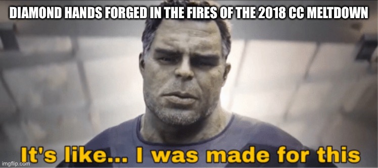 It's like I was made for this | DIAMOND HANDS FORGED IN THE FIRES OF THE 2018 CC MELTDOWN | image tagged in it's like i was made for this | made w/ Imgflip meme maker