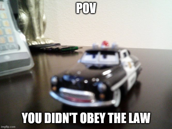 Toy car | POV; YOU DIDN'T OBEY THE LAW | image tagged in law | made w/ Imgflip meme maker