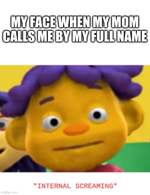 panic sid | MY FACE WHEN MY MOM CALLS ME BY MY FULL NAME | image tagged in panic sid | made w/ Imgflip meme maker