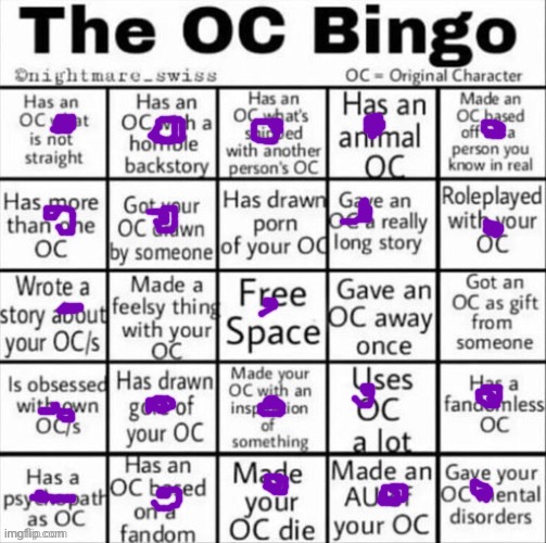 The OC bingo | image tagged in the oc bingo | made w/ Imgflip meme maker
