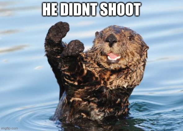 otter celebration | HE DIDNT SHOOT | image tagged in otter celebration | made w/ Imgflip meme maker