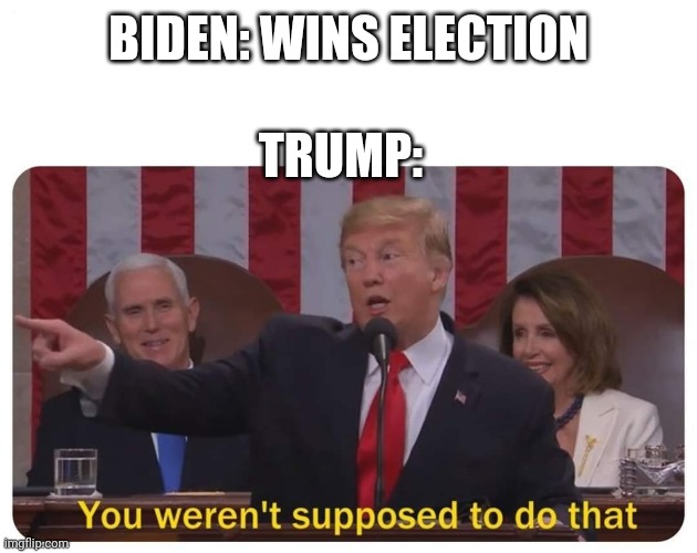 I don't really know much about politics | BIDEN: WINS ELECTION; TRUMP: | image tagged in trump you weren't supposed to do that | made w/ Imgflip meme maker
