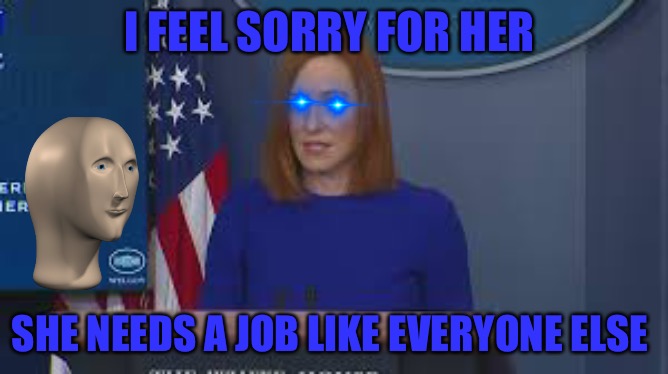 Lament | I FEEL SORRY FOR HER; SHE NEEDS A JOB LIKE EVERYONE ELSE | image tagged in sadness,i pity the fool,blue pill,jobs,work,labor | made w/ Imgflip meme maker