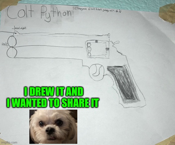 Cool gun i drew (Colt Python) | I DREW IT AND I WANTED TO SHARE IT | image tagged in guns,cool,hand drawn | made w/ Imgflip meme maker
