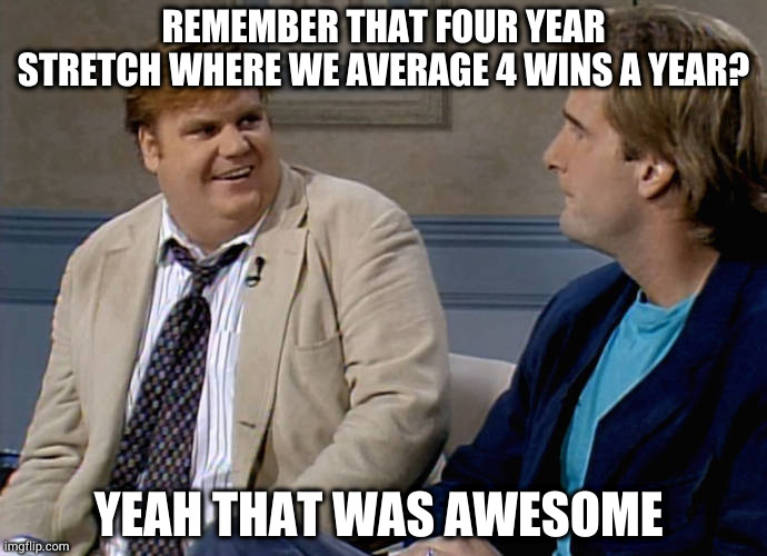 Remember that time | REMEMBER THAT FOUR YEAR STRETCH WHERE WE AVERAGE 4 WINS A YEAR? YEAH THAT WAS AWESOME | image tagged in remember that time | made w/ Imgflip meme maker