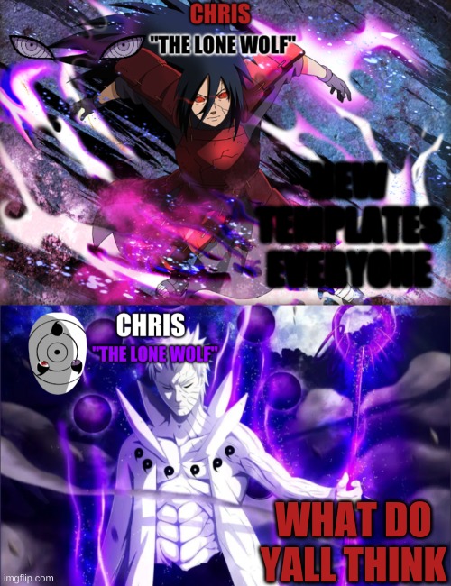 Madara and Obito go brrrr | NEW TEMPLATES EVERYONE; WHAT DO YALL THINK | image tagged in madara template,obito template | made w/ Imgflip meme maker