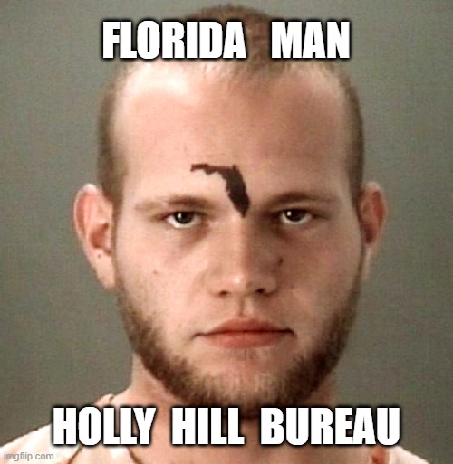 Florida Man | FLORIDA   MAN; HOLLY  HILL  BUREAU | image tagged in new smyrna,ormond beach,daytona beach,flagler,mainland high school | made w/ Imgflip meme maker