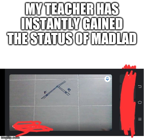 My teacher had no white board so she used her wall, what a madlad | MY TEACHER HAS INSTANTLY GAINED THE STATUS OF MADLAD | image tagged in blankness | made w/ Imgflip meme maker