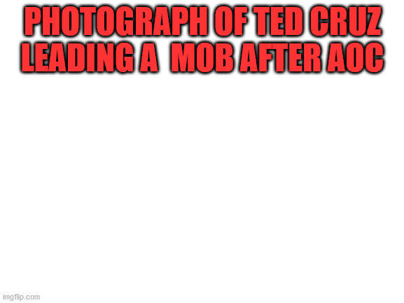 Cruz Leads a Mob | PHOTOGRAPH OF TED CRUZ LEADING A  MOB AFTER AOC | image tagged in blank white template | made w/ Imgflip meme maker