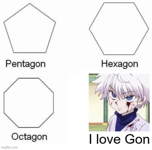 Pentagon Hexagon Octagon | I love Gon | image tagged in memes,pentagon hexagon octagon | made w/ Imgflip meme maker