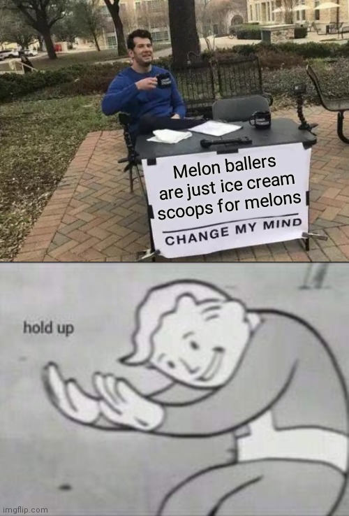 I never thought of that lol | Melon ballers are just ice cream scoops for melons | image tagged in memes,change my mind | made w/ Imgflip meme maker