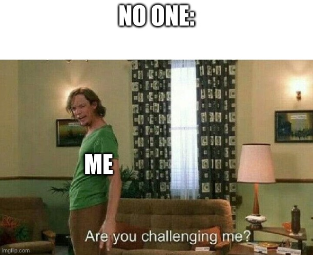 ArE yOu ChaLLeNgInG mE | NO ONE:; ME | image tagged in are you challenging me | made w/ Imgflip meme maker