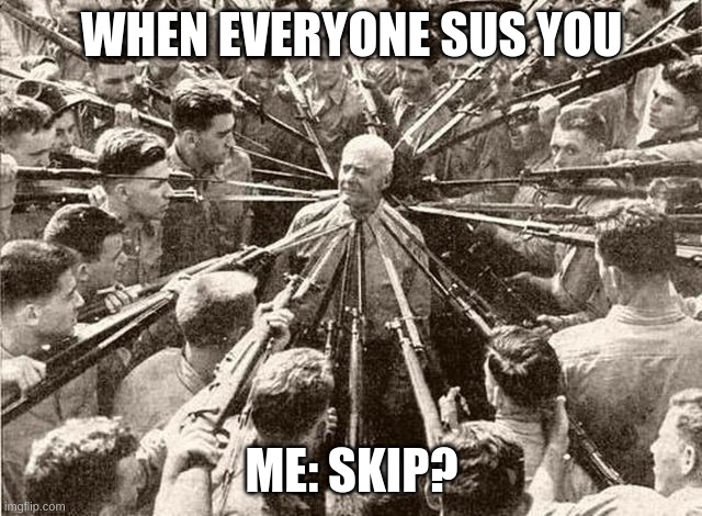 Among us | WHEN EVERYONE SUS YOU; ME: SKIP? | image tagged in emergency meeting among us | made w/ Imgflip meme maker